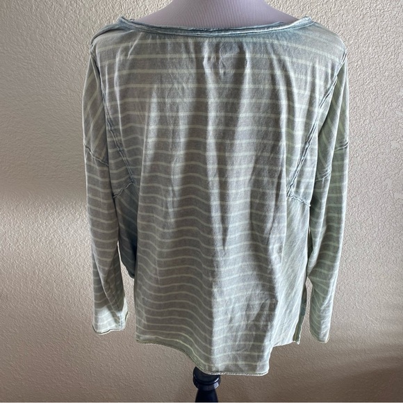 Pilcro The Riley Top Scoop Neck Green Striped Cotton Relaxed Fit 3/4 Sleeves: M - Picture 5 of 12
